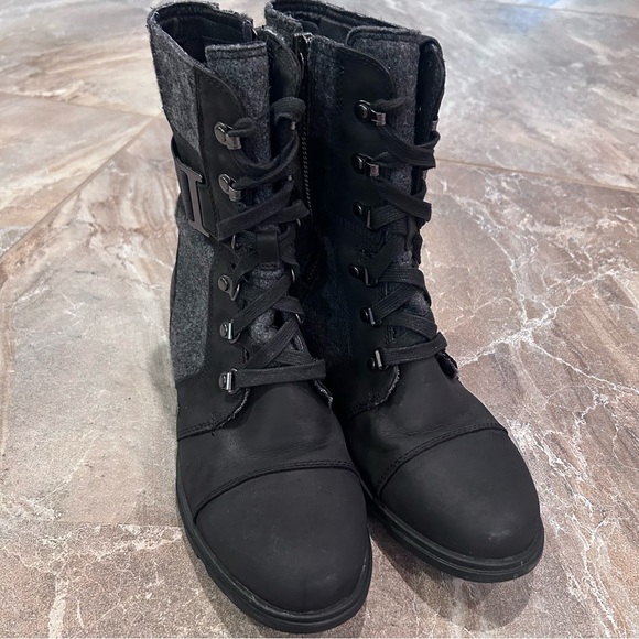 Sorel Major Carly Black Leather Gray Wool Zip Combat Boots Women 8.5 NL2324-010 - Picture 15 of 15